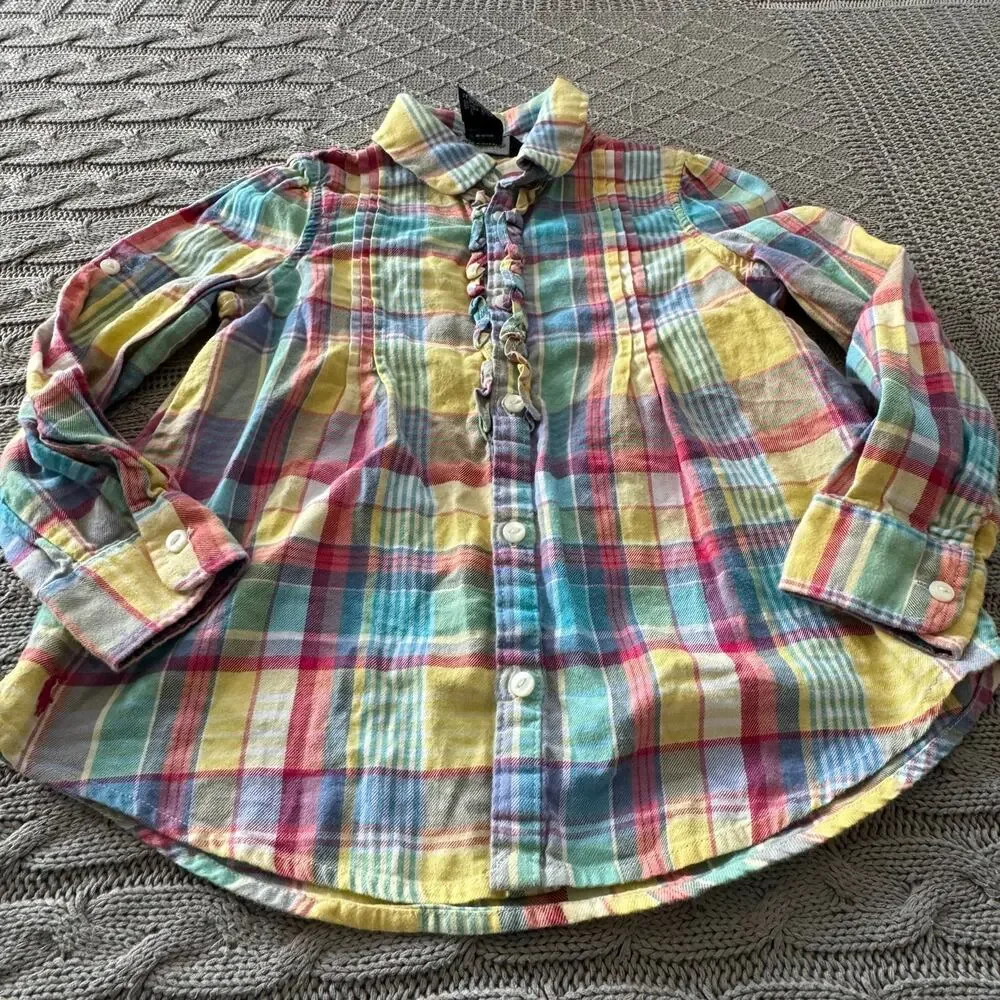 Ralph Lauren Pastel Plaid Ruffled Button Down ~ 5